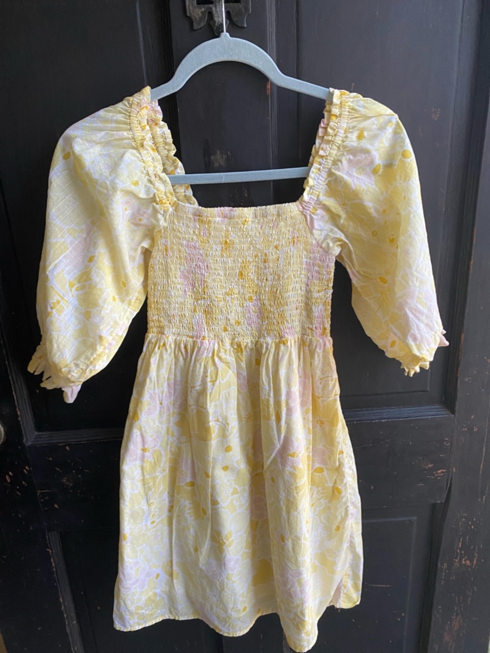 Billabong Yellow Floral Smocked Puff-Sleeve Dress made  in India